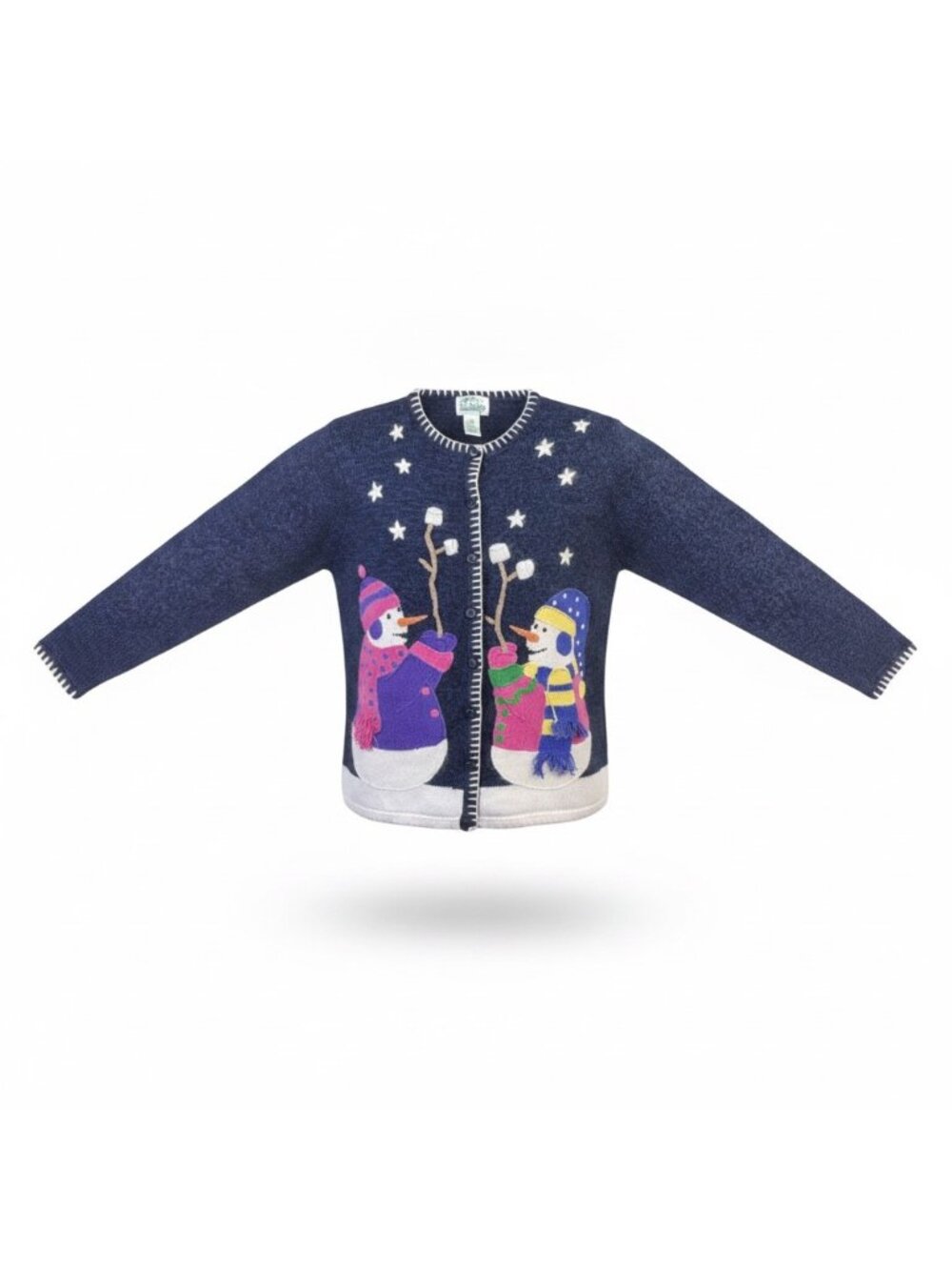 The Quacker Factory Womens Navy Snowman Pattern Cardigan Size L